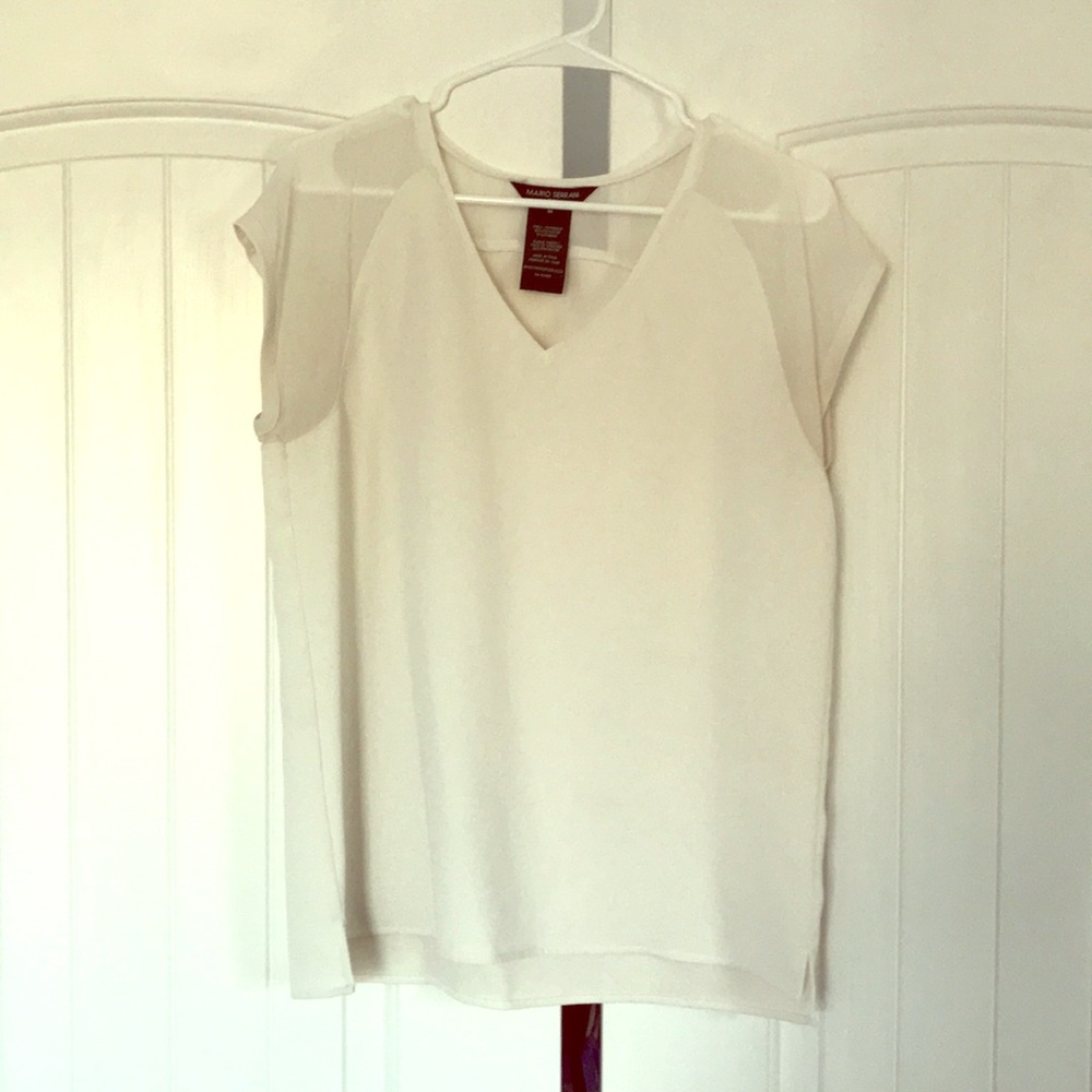White blouse with sheer sleeves